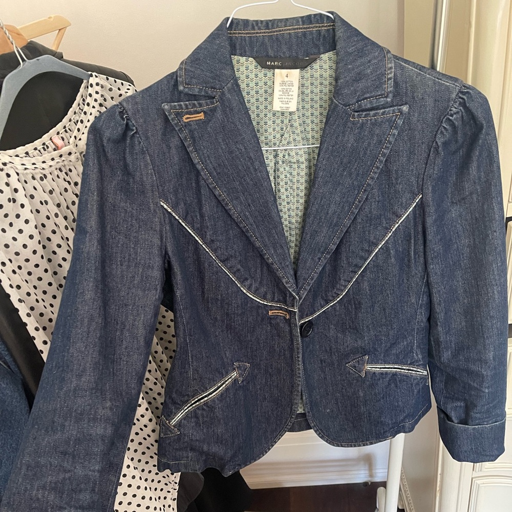 Marco Jacob’s Vintage Dark Blue Jean Jacket with White Accents